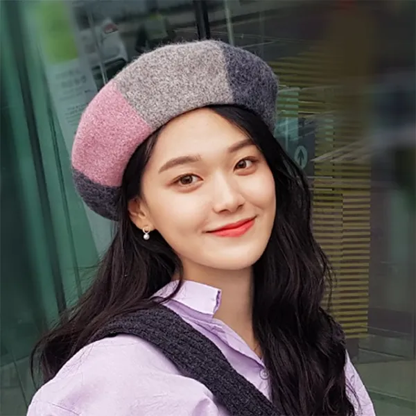 웨스트무브 여자모자 겨울 빵모자 울 삼색 컬러 배색 베레모 (3컬러)