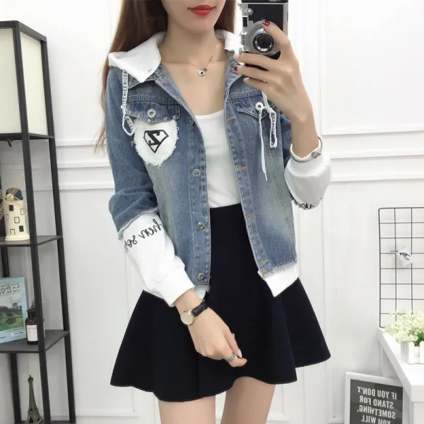 [유니쿰] 여성 청자켓 빅사이즈 숏 데님자켓 후드 슬림핏 BO22 576476273425