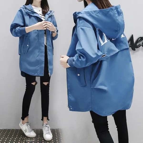 빅사이즈 후드 바람막이 여성 점퍼 봄 가을 루즈핏 롱