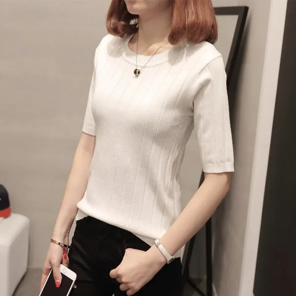 머머다 여성 라운드넥 슬림핏 반팔니트 반팔티04 LRR04