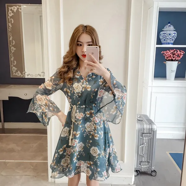 [옴니아] 여성쉬폰원피스 예쁜원피스 플라워 신상원피스 롱원피스 슬림핏빅사이즈R19