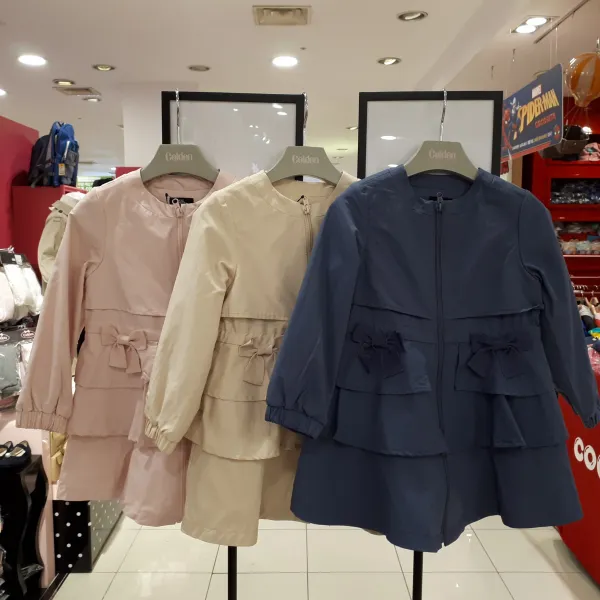 셀덴 [동아백화점 수성점] 50% 봄 가을 간절기 필요한 여아 허리 조절끈 있는 라인이쁜 이중 프릴 야상 원피스형 트렌치 코트 EDJA19851