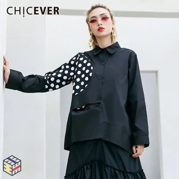 블라우스 긴팔 도트 CHICEVER 폴카 여성상의 여성 옷깃 루즈핏 비대