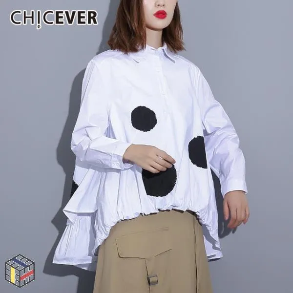 블라우스 긴팔 도트 CHICEVER 폴카 여자 탑스 그리고 셔츠 옷깃 비