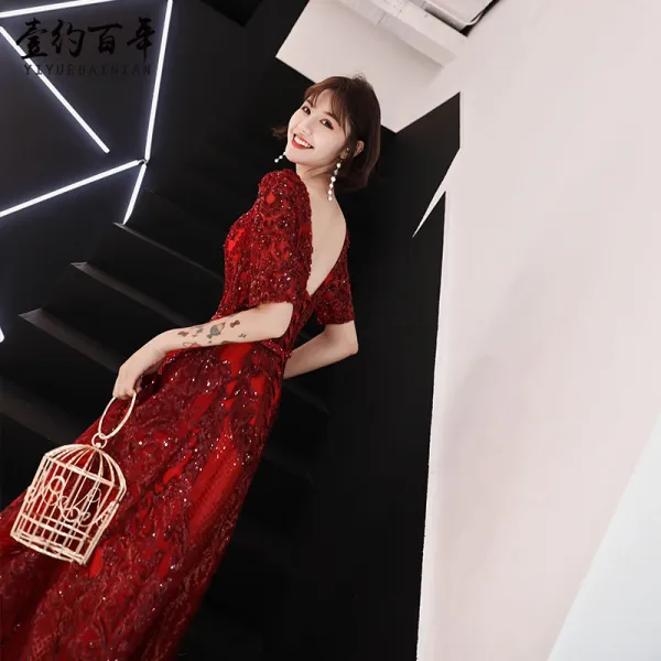 일약 백 년 레드 화려한 럭셔리 스팽글 리셉션 롱드레스