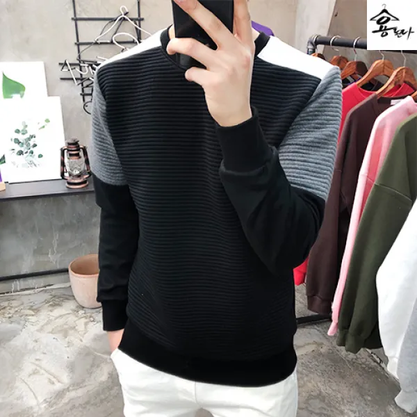 용된다 배색 수현BM 빨래판 럭셔리 봄 남자맨투맨 썬그린 맨투맨