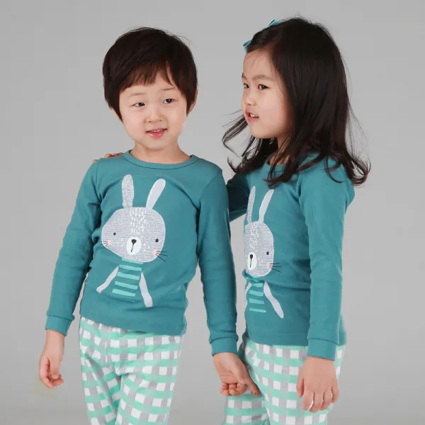 올챙이 그린래빗_봄.가을용 국산 무형광 유아 아동내의&실내복상+하