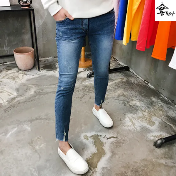 용된다 가을 데일리 진청 구제 컷팅 남자 청바지