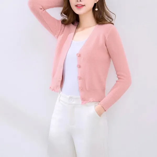 여성 봄 가을 가디건 슬림핏 셔츠 스웨터2 Anvma0y