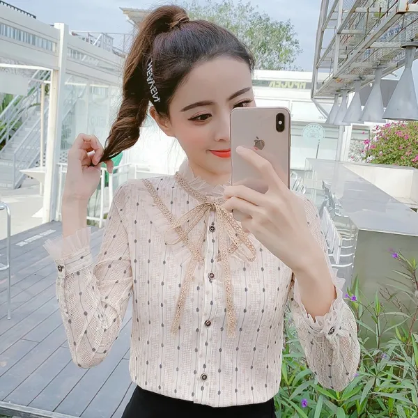 도깨비몰 여자 봄 모크넥 레이스 레이어드 쉬폰 블라우스 데일리룩 홈쇼핑 584530942802_fupv