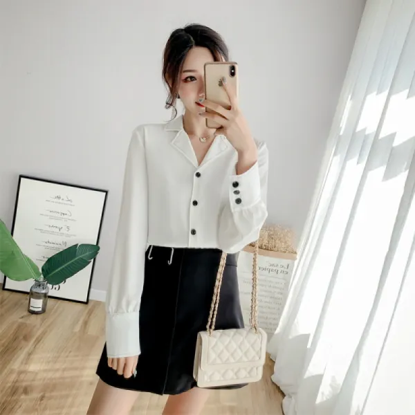 도깨비몰 여자 봄 심플 스티치 파자마 칼라 블라우스 2color 데일리룩 홈쇼핑 586470841923