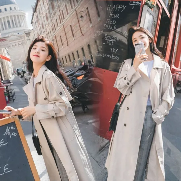 씨엔에이치 봄 가을 여자 여성 롱 로브 심플 트렌치코트 바바리