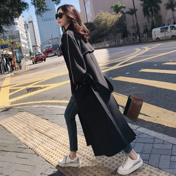 씨엔에이치 봄 가을 여자 여성 롱 로브 띠라인 바바리 트렌치코트