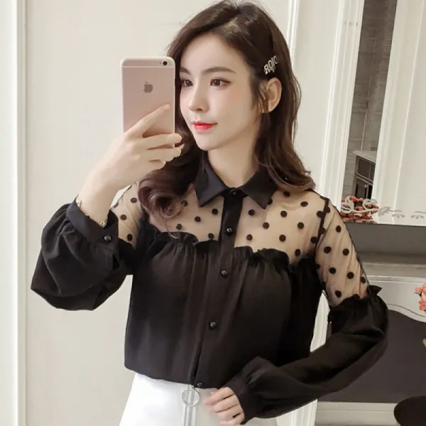 도깨비몰 여자 봄 망사 레이스 패치 오프숄더 블라우스 데일리룩 홈쇼핑 586032102260