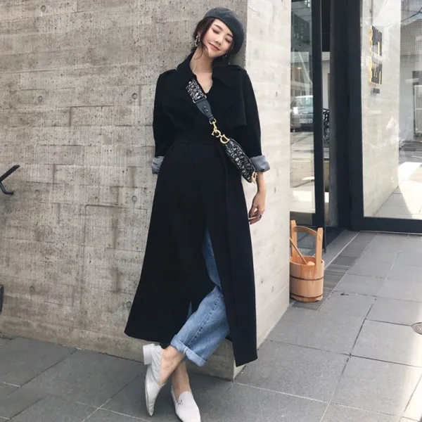 씨엔에이치 봄 가을 여자 여성 롱 로브 퍼프 바바리 트렌치코트