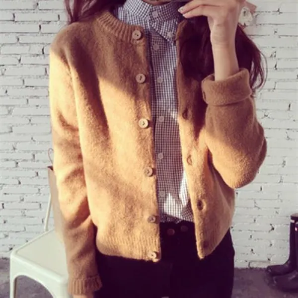 여성 가디건 봄여성 니트 카디건 판 루즈핏 레이어드 니트 여성 쇼트 코트 000038281