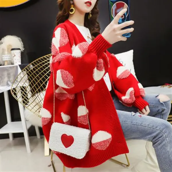 여성 가디건 롱가디건 가후 레드 니트 카디건 봄옷 2019 백합 나그랑 니트 코트 000038303