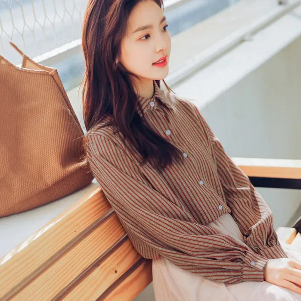 도깨비몰 여자 상의 스트라이프 와이드 카라 블라우스 2color 데일리룩 홈쇼핑 585312347066