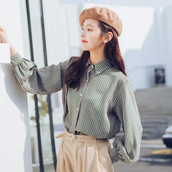 도깨비몰 여자 상의 스트라이프 와이드 카라 블라우스 2color 데일리룩 홈쇼핑 585312347066
