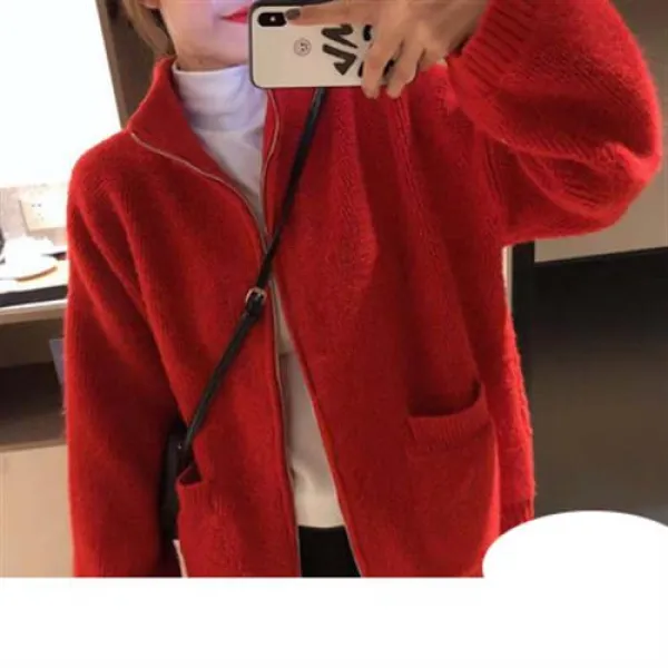 여성 가디건 롱가디건 2019 봄나그랑한한가디건 여지퍼에 두툼한 솔리드 차이나 니트 코트 000038324