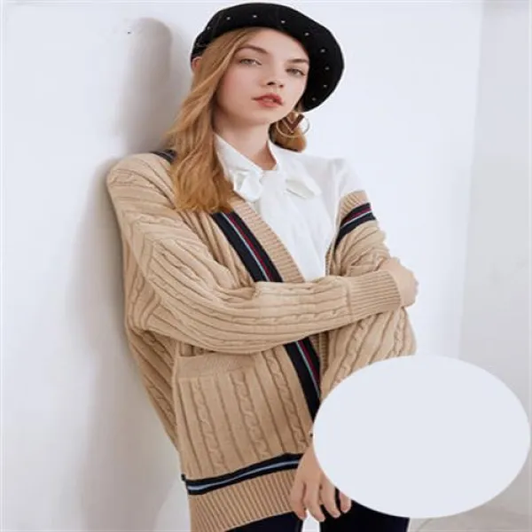 여성 가디건 롱가디건 니트 카디건 의향려영2019 봄판 충돌색 박시 브이넥 니트 코트 000038156