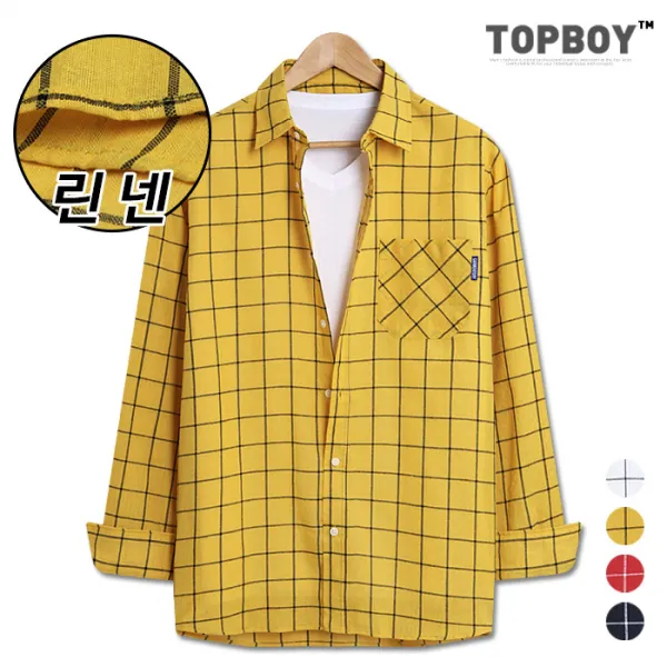 탑보이 메종 오버핏 린넨 체크 긴팔셔츠 (DO394)
