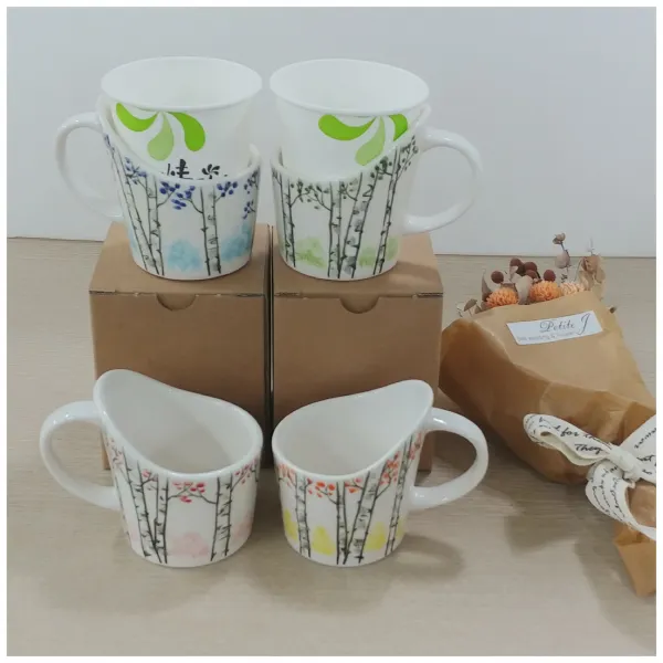 그림그린도자기 자작나무종이컵홀더.받침.꽂이 종이컵홀더 빨.주.파.초 4개