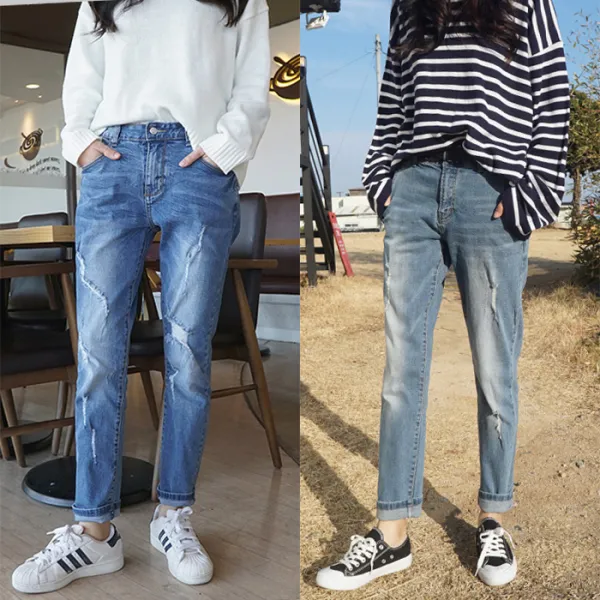 나나진 여자 루즈핏 헤짐 스판 배기청바지