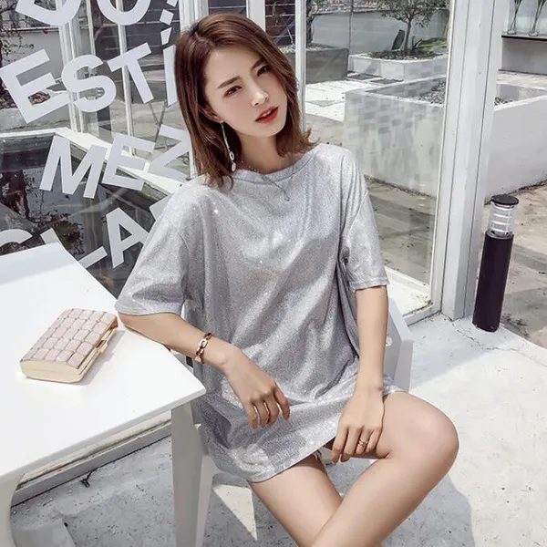 원픽 2019년 봄신상 여성 반소매 오버사이즈 트렌티 실크티