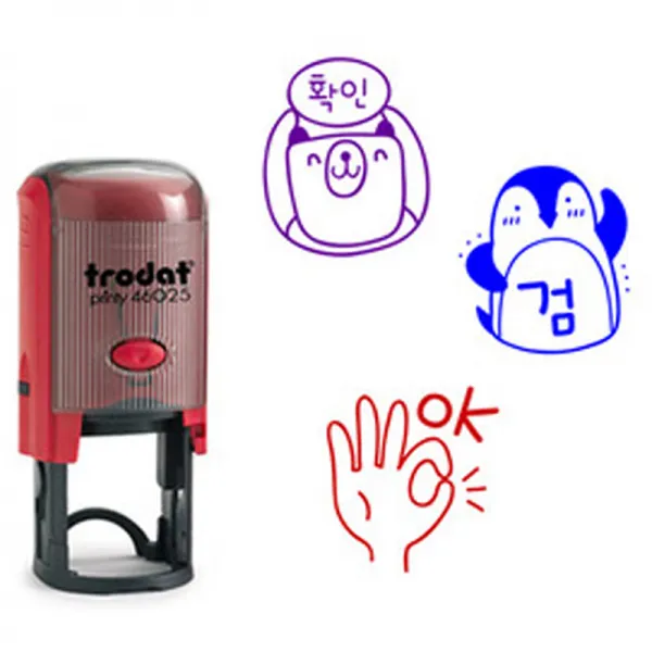  자동스탬프 Trodat 동물캐릭터 Ok.확인.검도장 46025 디자인4.펭귄 검 블루 파랑 