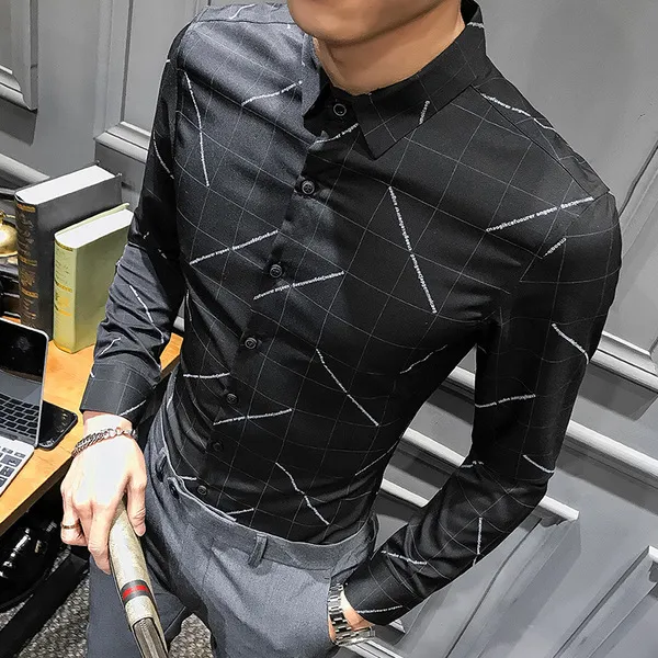 원픽 남성 격자무늬 심플 라인 슬림 셔츠