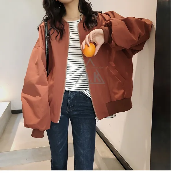 씨엔에이치 봄 가을 여자 여성 오버핏 무지 항공점퍼 블루종 자켓