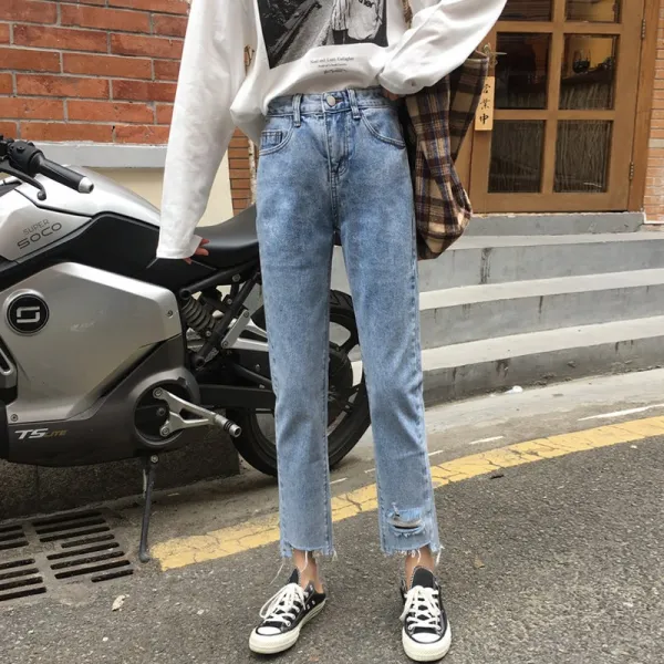 제이왕 여자 청바지 데님 슬랙스 진 일자 바지 빅사이즈 베이직 찢청 587867539638