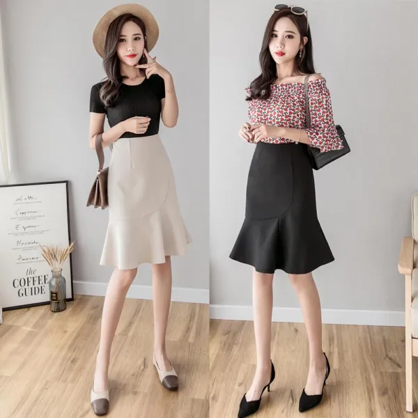 [카멜리아] 머메이드 미니스커트 (봄여름신상 여성 하의 블랙 정장스타일 오피스룩 페미닌룩 데일리룩