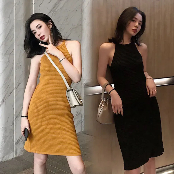2019 봄 여성 민소매 빈티지 니트 원피스