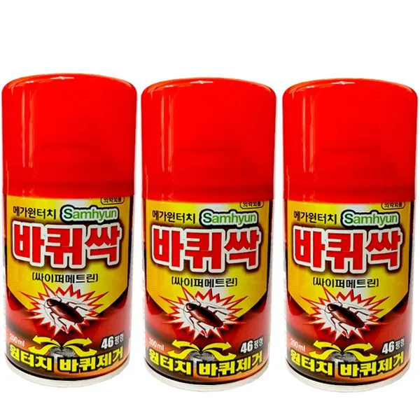 삼현제약 메가원터치 바퀴싹 46평형 살충제 싹쓸이 바퀴벌레약 3개 200ml