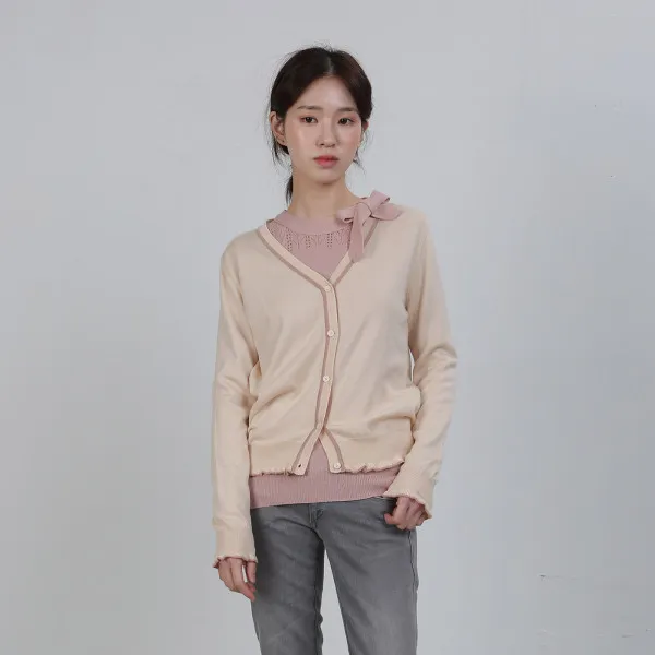 클라비스 바텀 프릴 배색 라인 가디건 2colors Cvck92301m