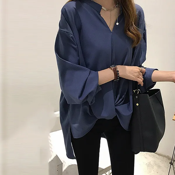 패션이루 쉬폰 차이나카라 블라우스 빅사이즈 오피스룩 여성 봄
