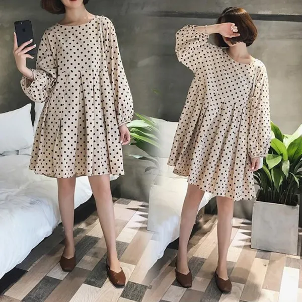 패션이루 루즈핏 도트 플레어 원피스 미니 빅사이즈 셔링 여성
