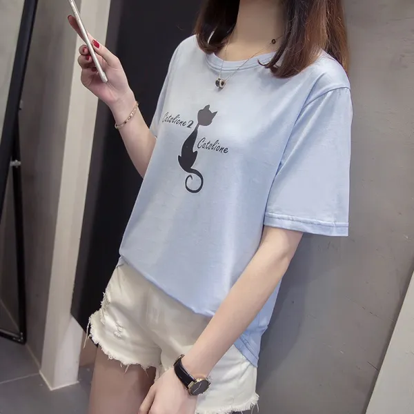 패션이루 반팔 빅사이즈 티 레터링 면 라운드넥 티셔츠 여름