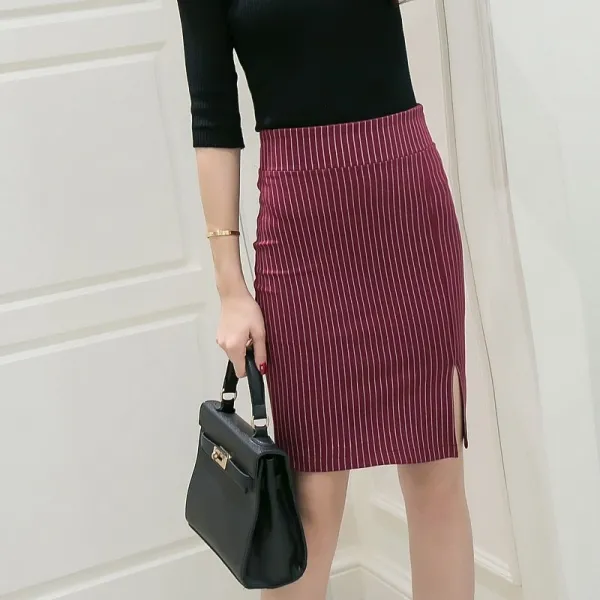 패션이루 스트라이프 빅사이즈 H라인 치마 여성 정장 스커트