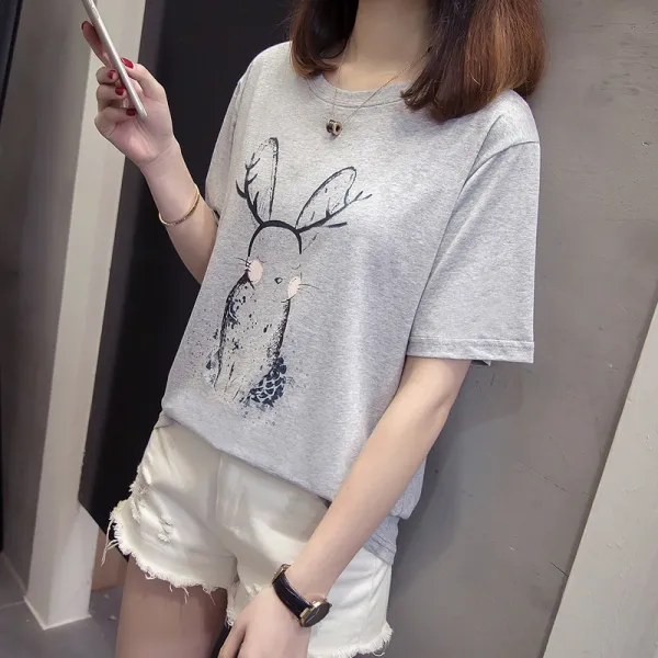 패션이루 기본 면 반팔 라운드 티셔츠 여름 여자 빅사이즈 티