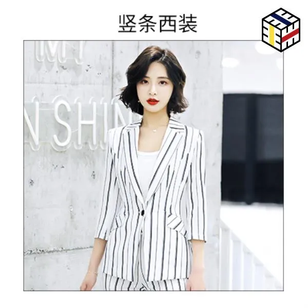 봄 여자 정장 세트 직업적인 복장 2019 드레스 신상품 화이트 스트라이