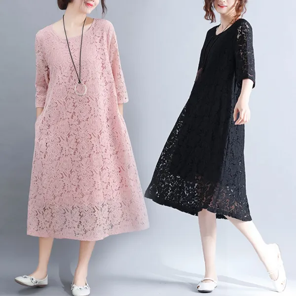 아이엠몽 여성 레이스 원피스 자수레이스 시스루 롱원피스(BB223025YH)