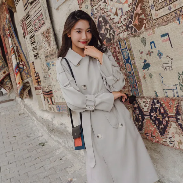 원픽 2019년 봄신상 단색 심플 롱트렌치코트