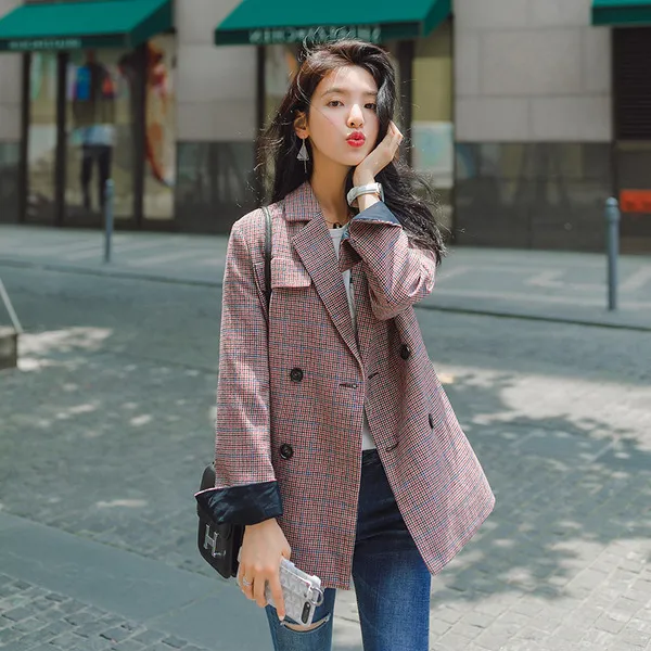 원픽 2019년 봄신상 복고풍 캐주얼 체크 세련된 정장 자켓