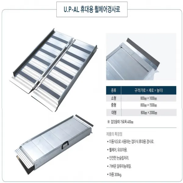 휠체어 대차용 AL 휴대용경사로 700*3000 (300Kg)휠체어 점포진입판 대차운반용 이사짐 이동