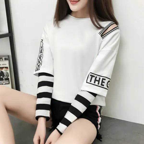 이우미 여성 봄 어깨트임 면 레이어링 긴팔 티셔츠 Rs 185