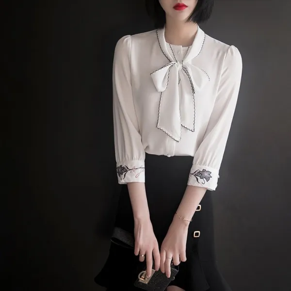 샵솔베이지 러블리 오피스 봄 여름 미시 케쥬얼 정장 리본 타이 셔츠 쉬폰 블라우스 M 3xl 