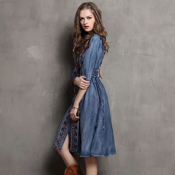 원픽 2019년 봄신상 자수 데님 원피스